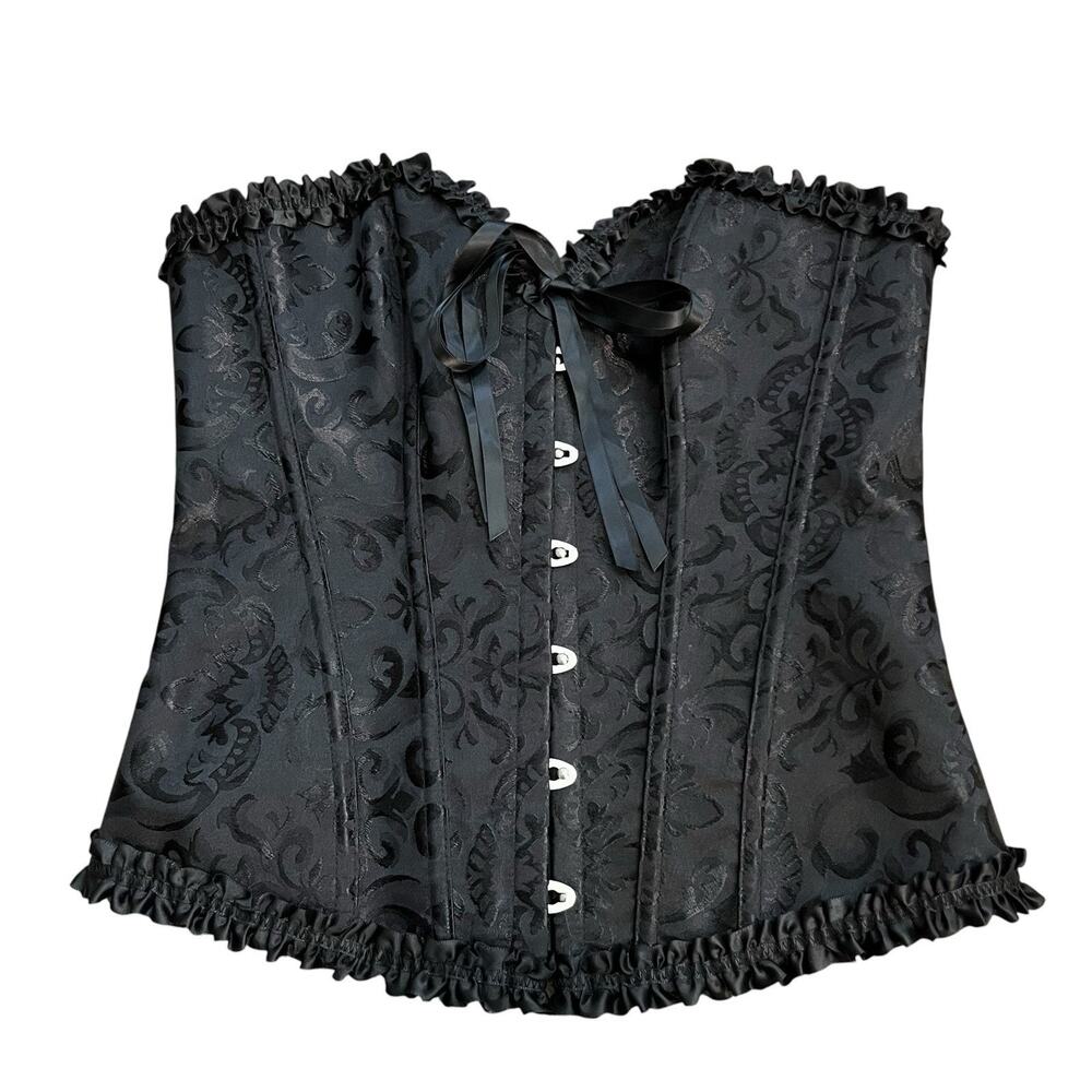 Strapless Jacquard Corset Top Medium Black Regencycore Coquette Festival Lace Up